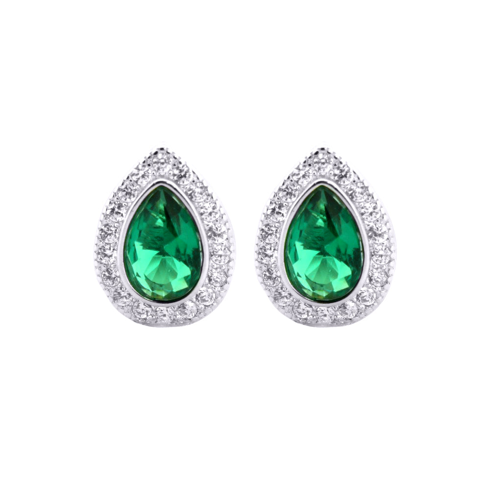 Silver  Green Pear CZ Tears of Joy Stud Earrings - AES223G