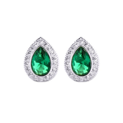 Silver  Green Pear CZ Tears of Joy Stud Earrings - AES223G
