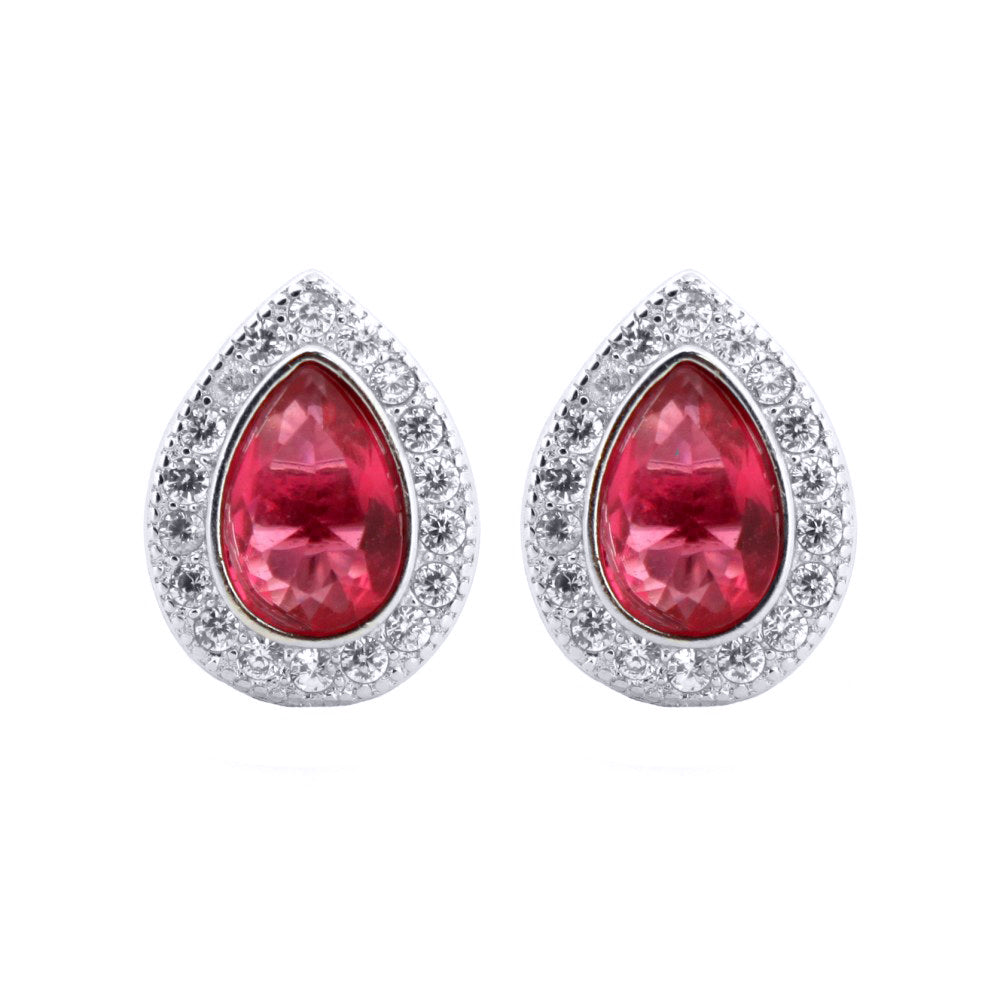 Silver  Red Pear CZ Tears of Joy Stud Earrings - AES223R