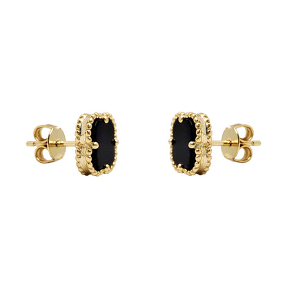 Gold-plated Silver  Black Clover Onyx Lucky Charm Stud Earrings - AES224-GP