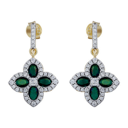 Gold-plated Silver  Green Oval CZ Quatrefoil Clover Drop Earrings - AES226G