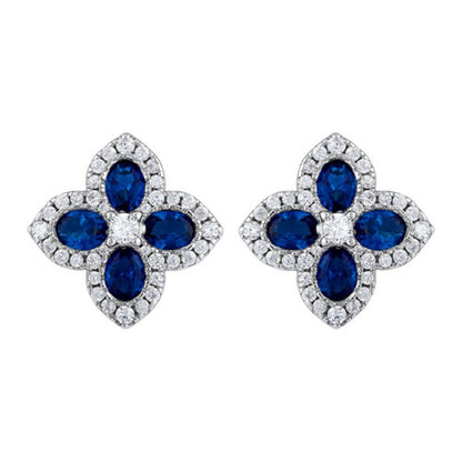 Gold-plated Silver  Blue Oval CZ Quatrefoil Clover Stud Earrings - AES227B