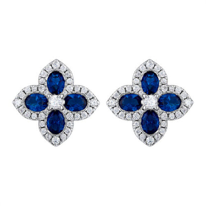 Gold-plated Silver  Blue Oval CZ Quatrefoil Clover Stud Earrings - AES227B