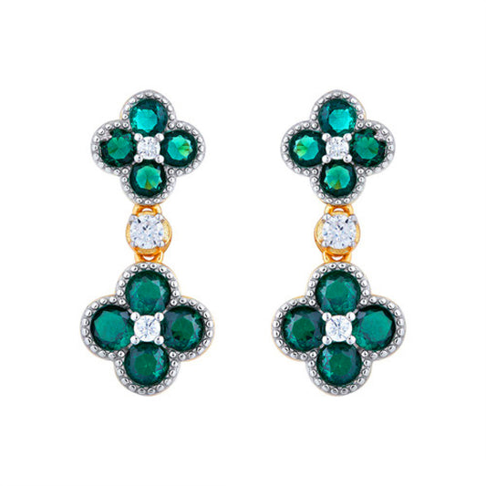 Gold-plated Silver  Green CZ Double Clover Solitaire Drop Earrings - AES229G