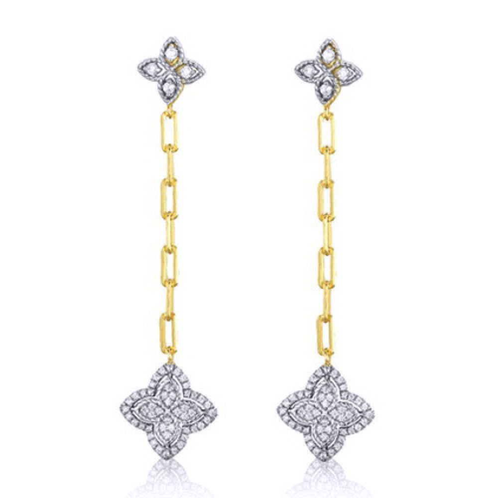 Gold-plated Silver  CZ Pointed Quatrefoil Clover Drop Earrings - AES231