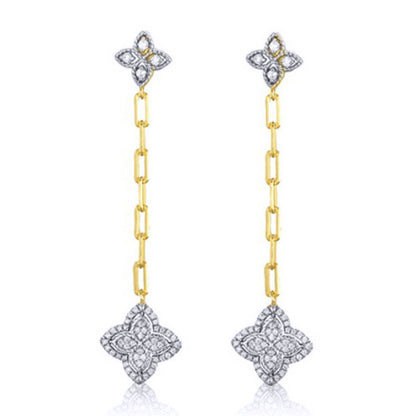 Gold-plated Silver  CZ Pointed Quatrefoil Clover Drop Earrings - AES231