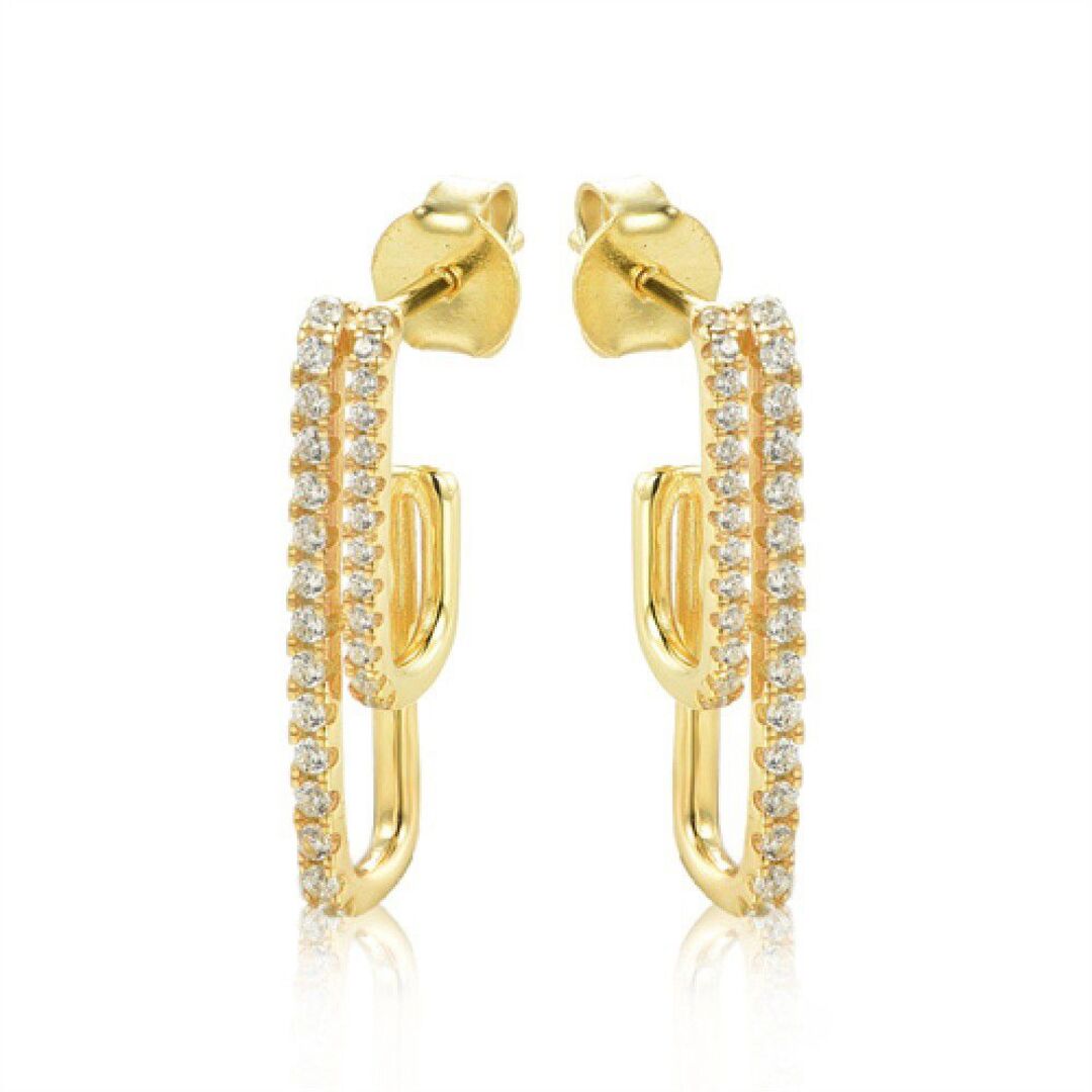 14k Gold-plated Silver  CZ Paperclip Eternity Line Drop Earrings - AES234