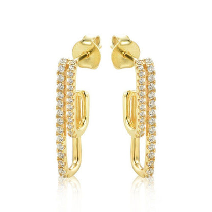 14k Gold-plated Silver  CZ Paperclip Eternity Line Drop Earrings - AES234