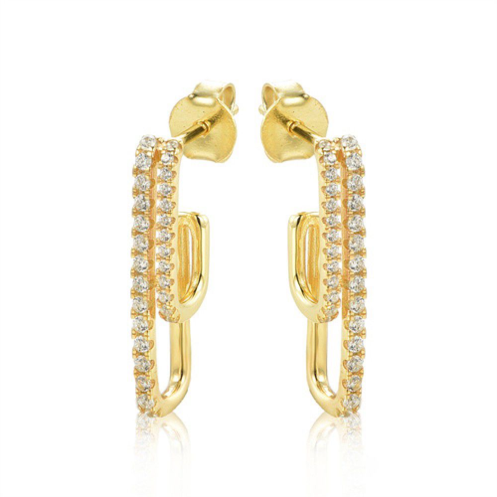 14k Gold-plated Silver  CZ Paperclip Eternity Line Drop Earrings - AES234