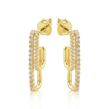 14k Gold-plated Silver  CZ Paperclip Eternity Line Drop Earrings - AES234