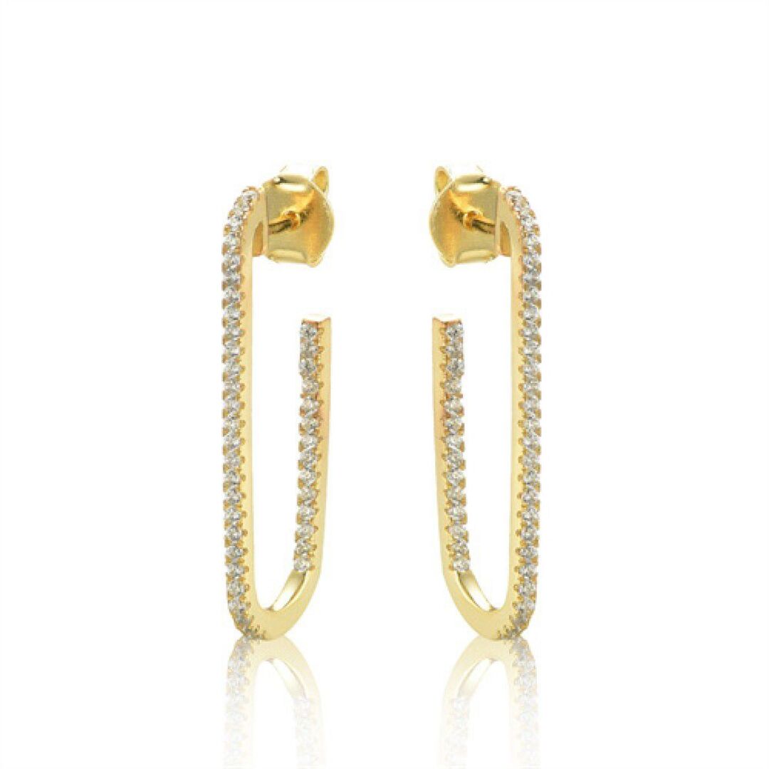 14k Gold-plated Silver  CZ Paperclip Eternity Line Drop Earrings - AES235