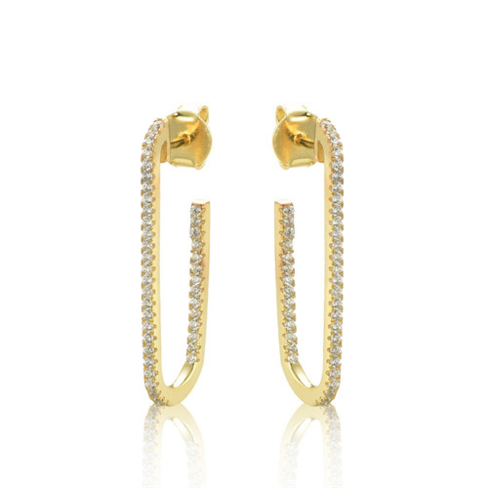 14k Gold-plated Silver  CZ Paperclip Eternity Line Drop Earrings - AES235