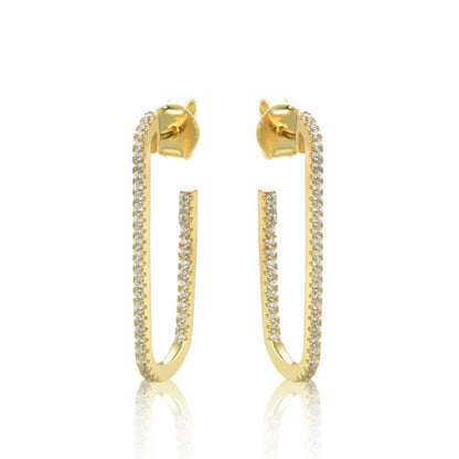 14k Gold-plated Silver  CZ Paperclip Eternity Line Drop Earrings - AES235