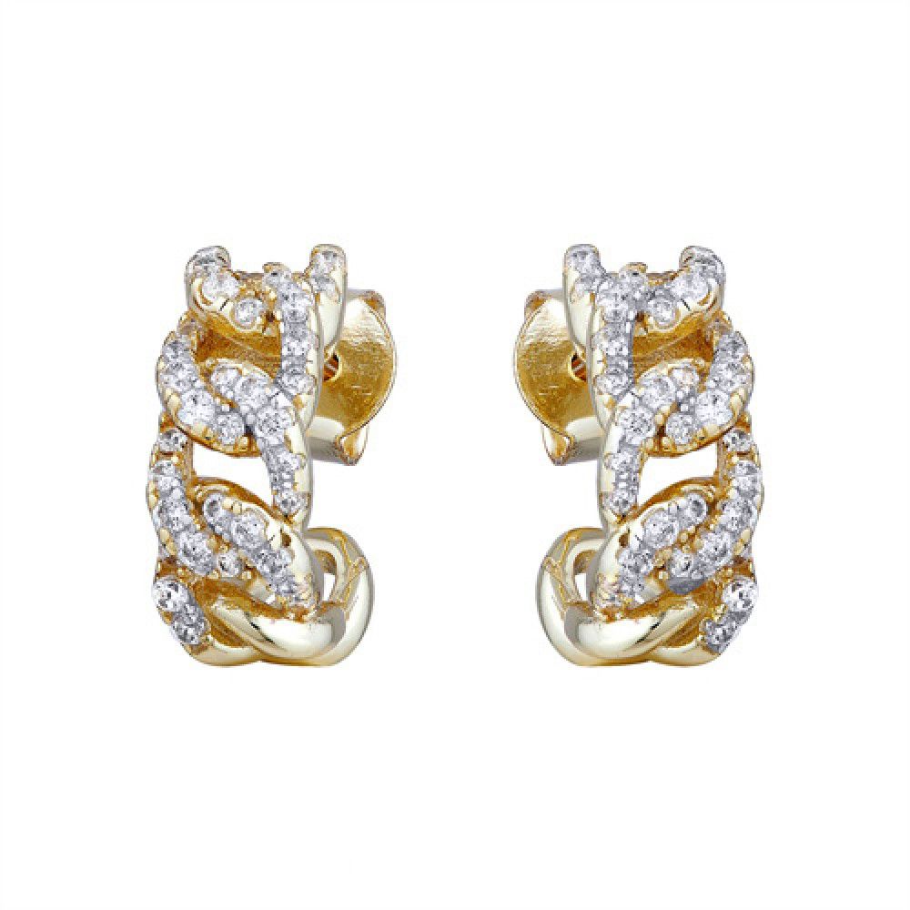 14k Gold-plated Silver  CZ Encrusted Curb Link Chain Drop Earrings - AES237