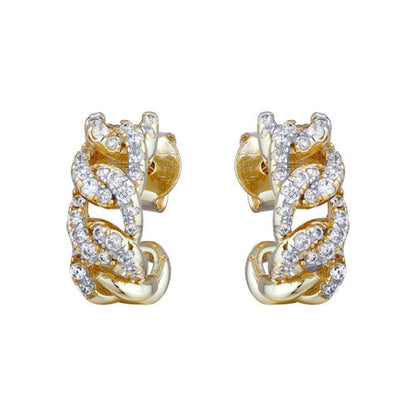 14k Gold-plated Silver  CZ Encrusted Curb Link Chain Drop Earrings - AES237