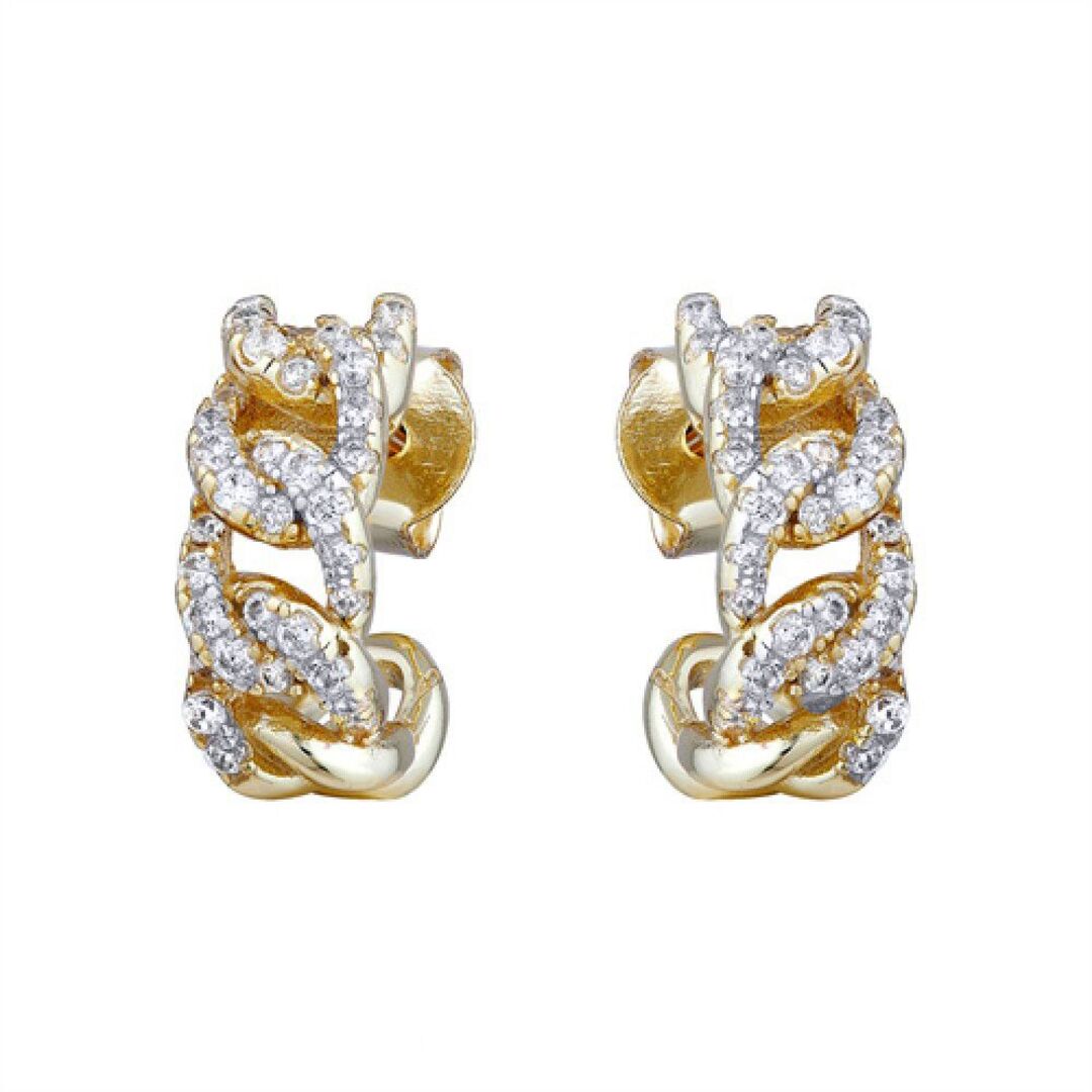 14k Gold-plated Silver  CZ Encrusted Curb Link Chain Drop Earrings - AES237