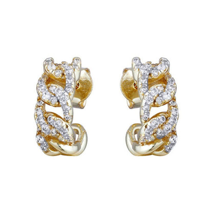 14k Gold-plated Silver  CZ Encrusted Curb Link Chain Drop Earrings - AES237