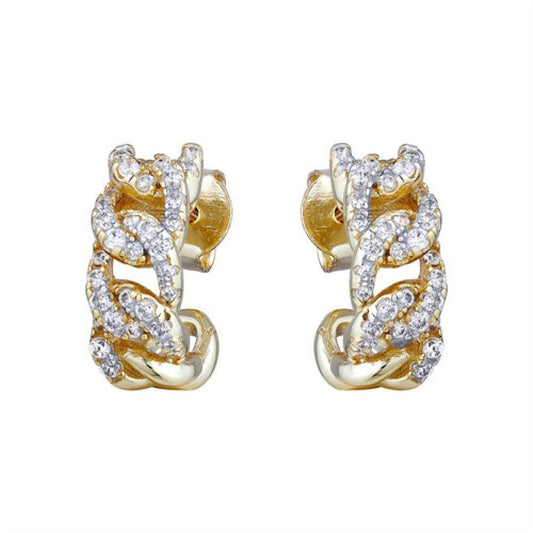 14k Gold-plated Silver  CZ Encrusted Curb Link Chain Drop Earrings - AES237