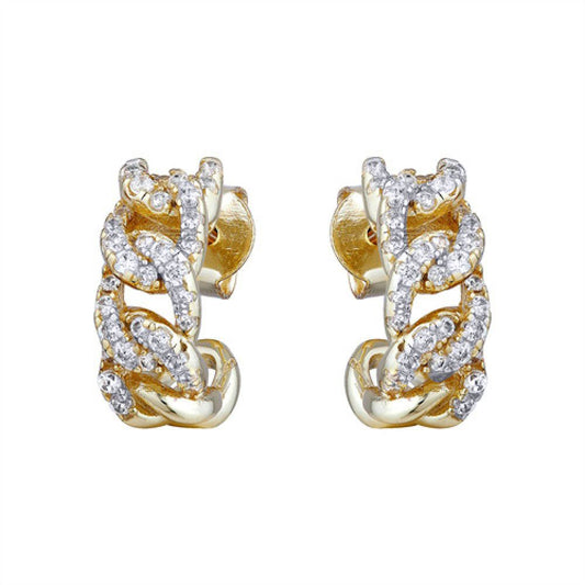 14k Gold-plated Silver  CZ Encrusted Curb Link Chain Drop Earrings - AES237