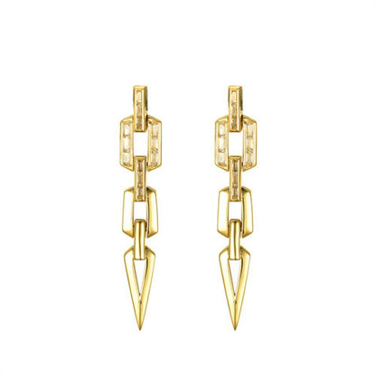 Gold-plated Silver   CZ Torpedo Octagon Chain Drop Earrings - AES241