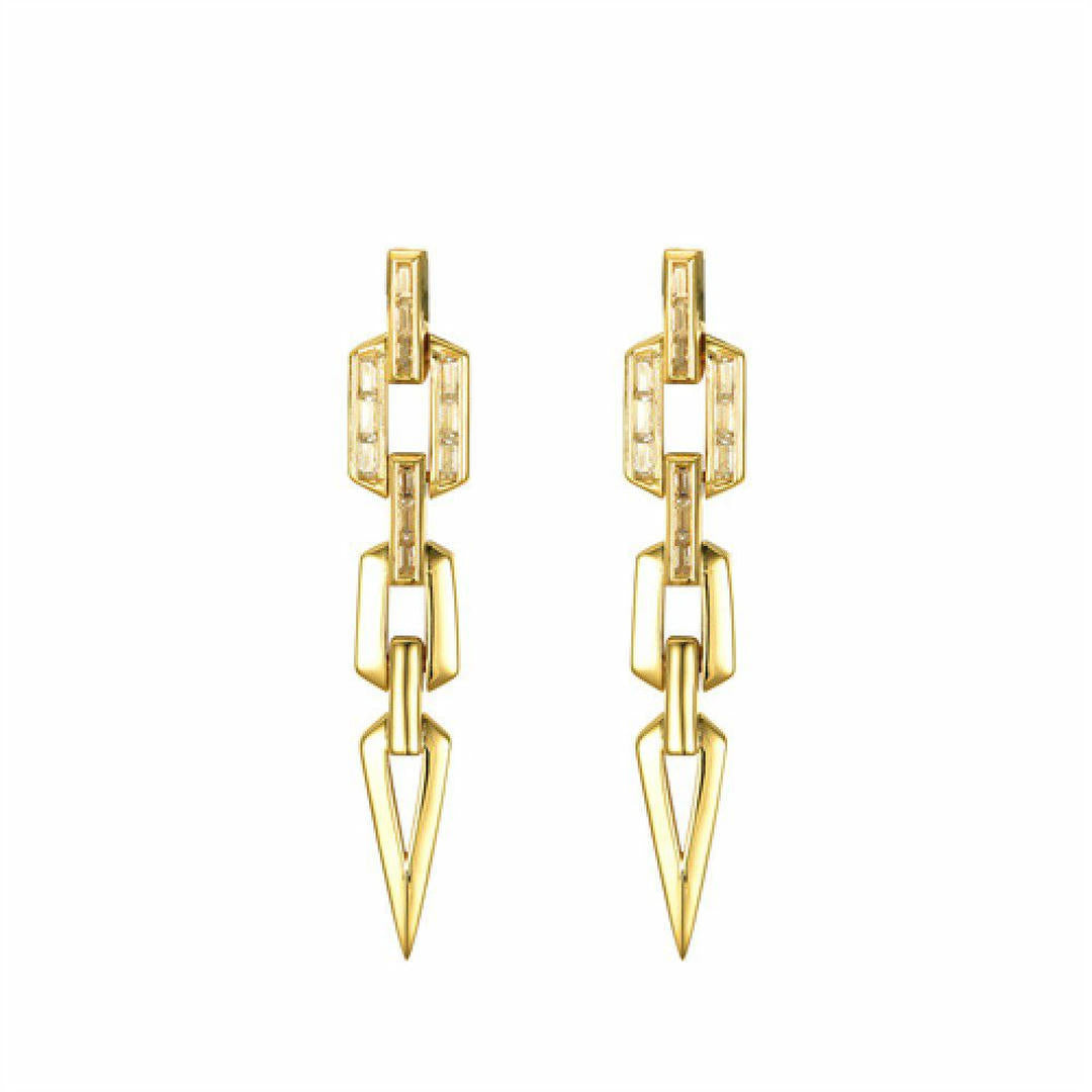Gold-plated Silver  CZ Torpedo Octagon Chain Drop Earrings - AES241