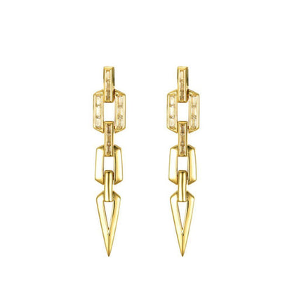 Gold-plated Silver  CZ Torpedo Octagon Chain Drop Earrings - AES241