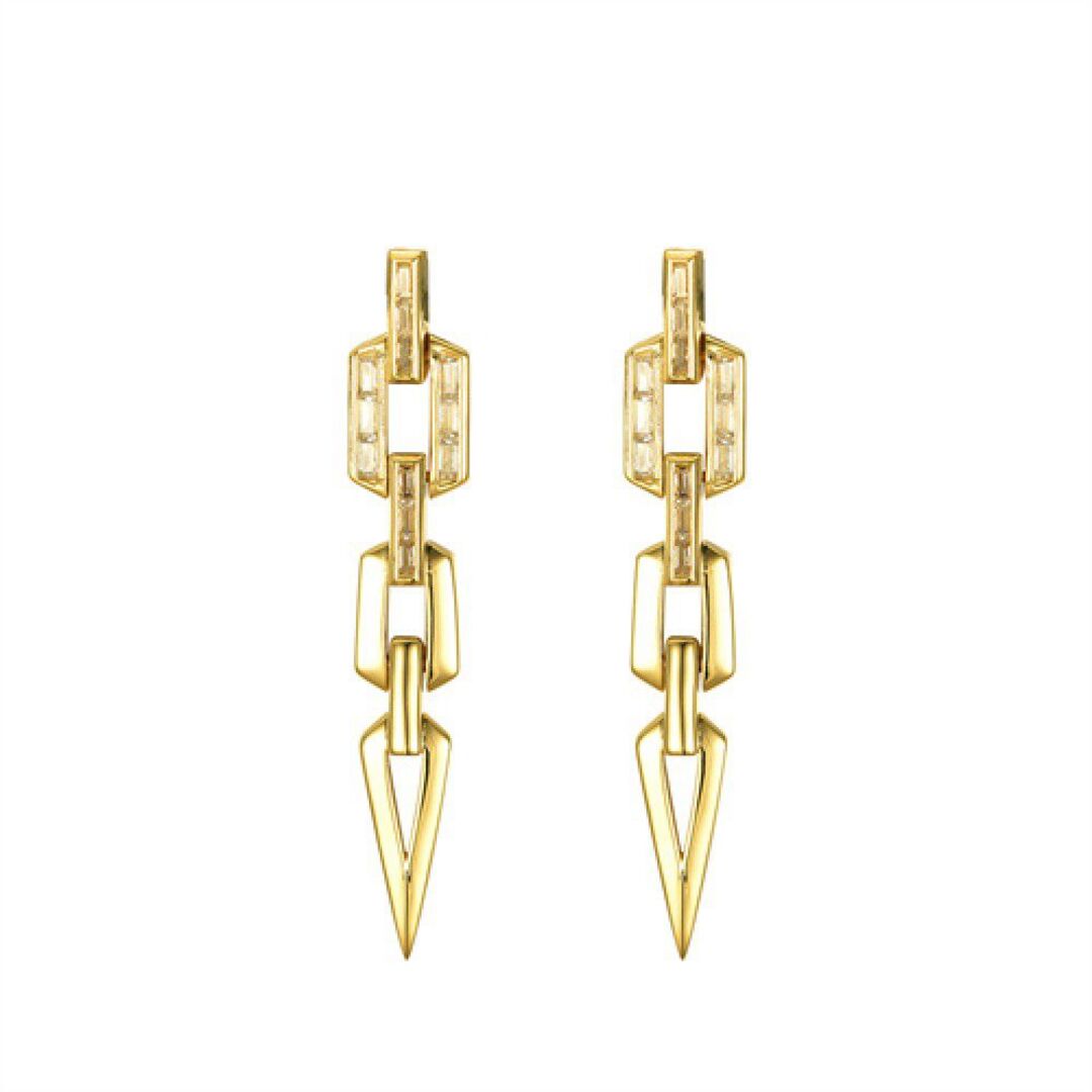 Gold-plated Silver  CZ Torpedo Octagon Chain Drop Earrings - AES241