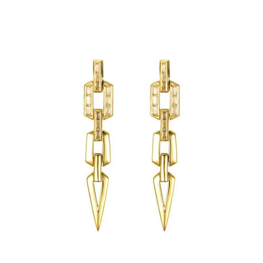 Gold-plated Silver  CZ Torpedo Octagon Chain Drop Earrings - AES241