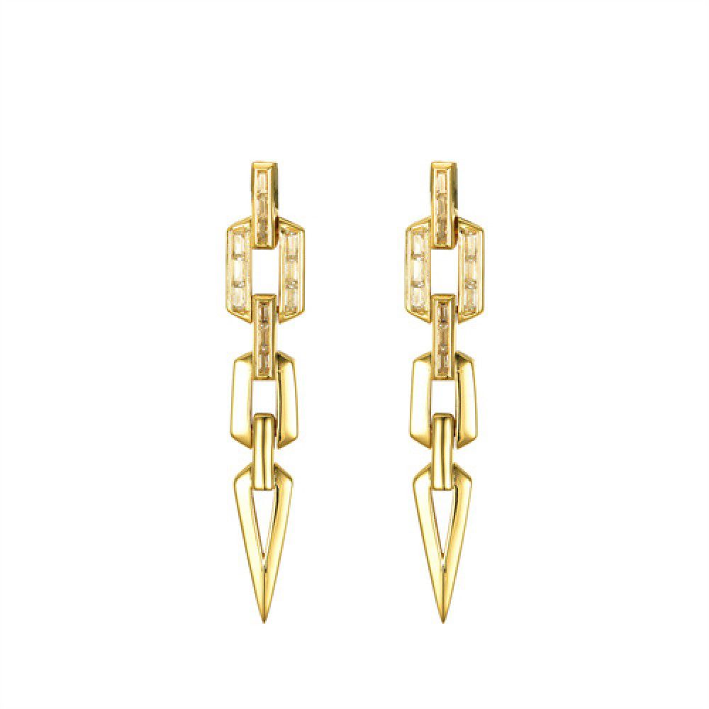 Gold-plated Silver   CZ Torpedo Octagon Chain Drop Earrings - AES241