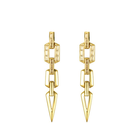 Gold-plated Silver   CZ Torpedo Octagon Chain Drop Earrings - AES241