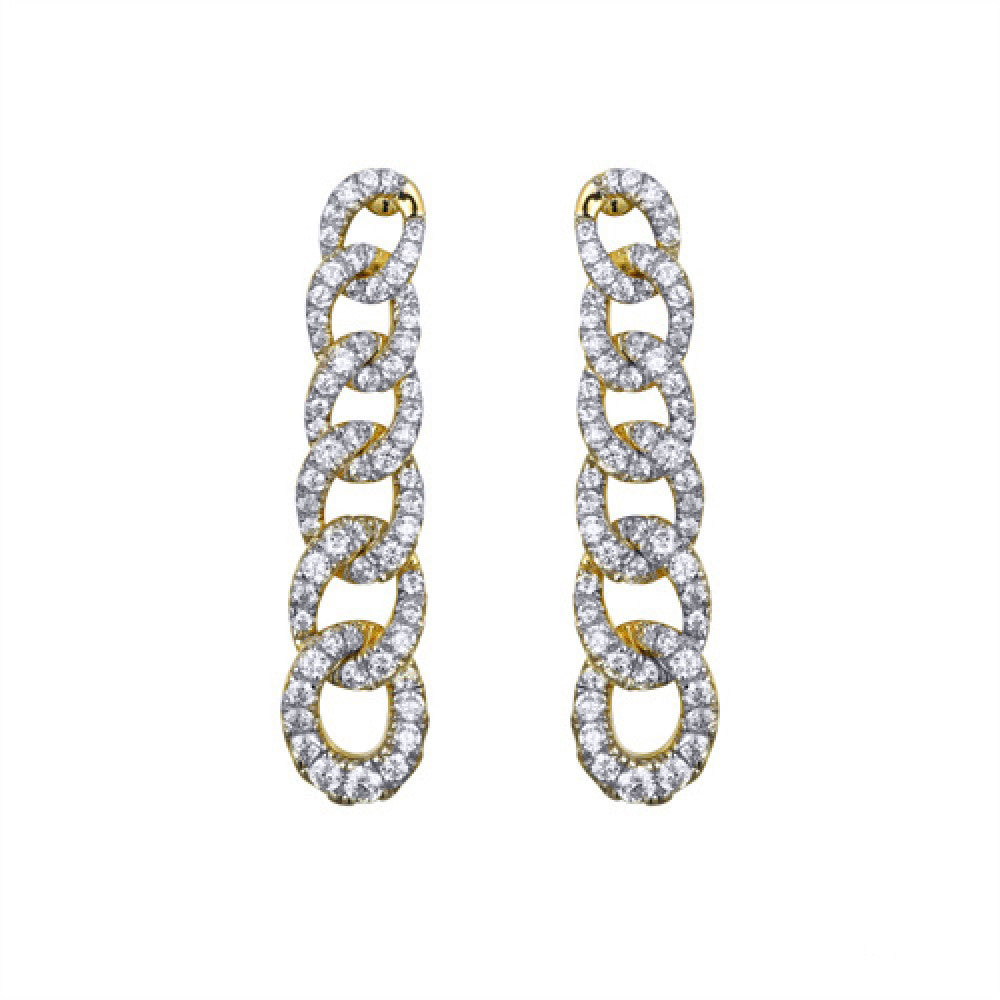 Gold-plated Silver  CZ Encrusted Albert Curb Link Drop Earrings - AES244