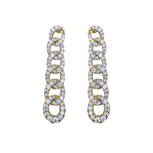 Gold-plated Silver  CZ Encrusted Albert Curb Link Drop Earrings - AES244