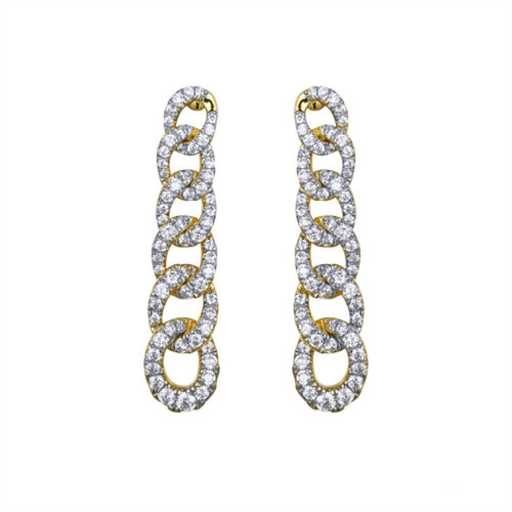 Gold-plated Silver  CZ Encrusted Albert Curb Link Drop Earrings - AES244