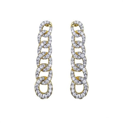 Gold-plated Silver  CZ Encrusted Albert Curb Link Drop Earrings - AES244