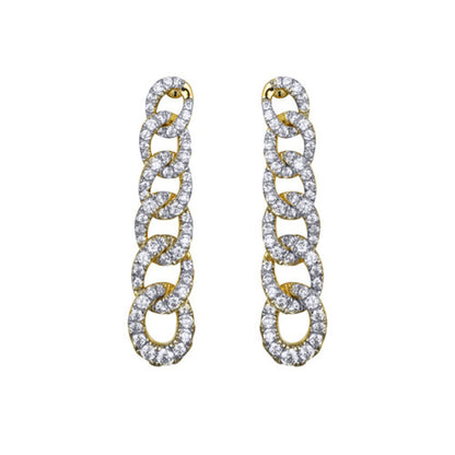 Gold-plated Silver  CZ Encrusted Albert Curb Link Drop Earrings - AES244