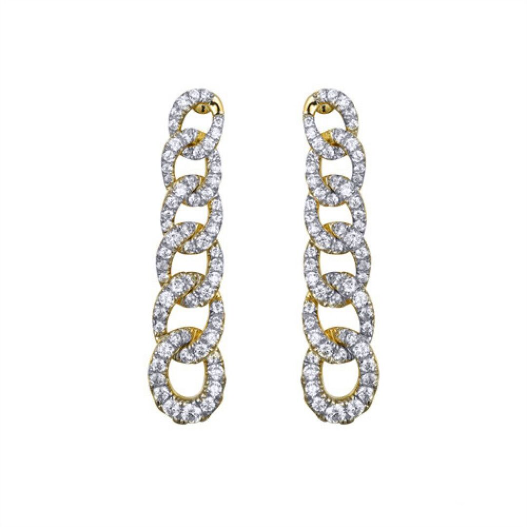 Gold-plated Silver  CZ Encrusted Albert Curb Link Drop Earrings - AES244