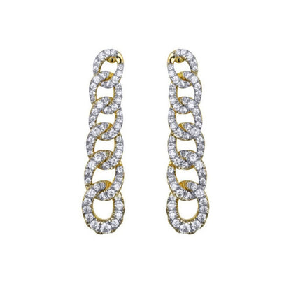 Gold-plated Silver  CZ Encrusted Albert Curb Link Drop Earrings - AES244