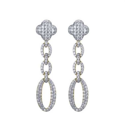 Gold-plated Silver  CZ Encrusted Oval Link Clover Drop Earrings - AES247