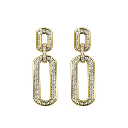 14k Gold-plated Silver  CZ Double Oval Paperclip Drop Earrings - AES249