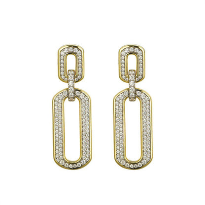 14k Gold-plated Silver  CZ Double Oval Paperclip Drop Earrings - AES249
