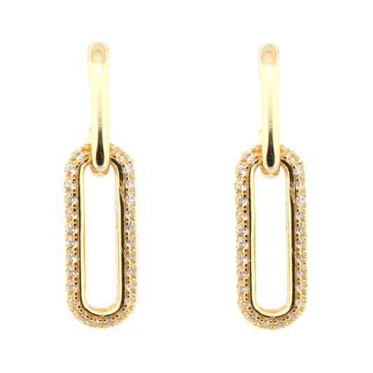 14k Gold-plated Silver  Round CZ Oval Paperclip Drop Earrings - AES250