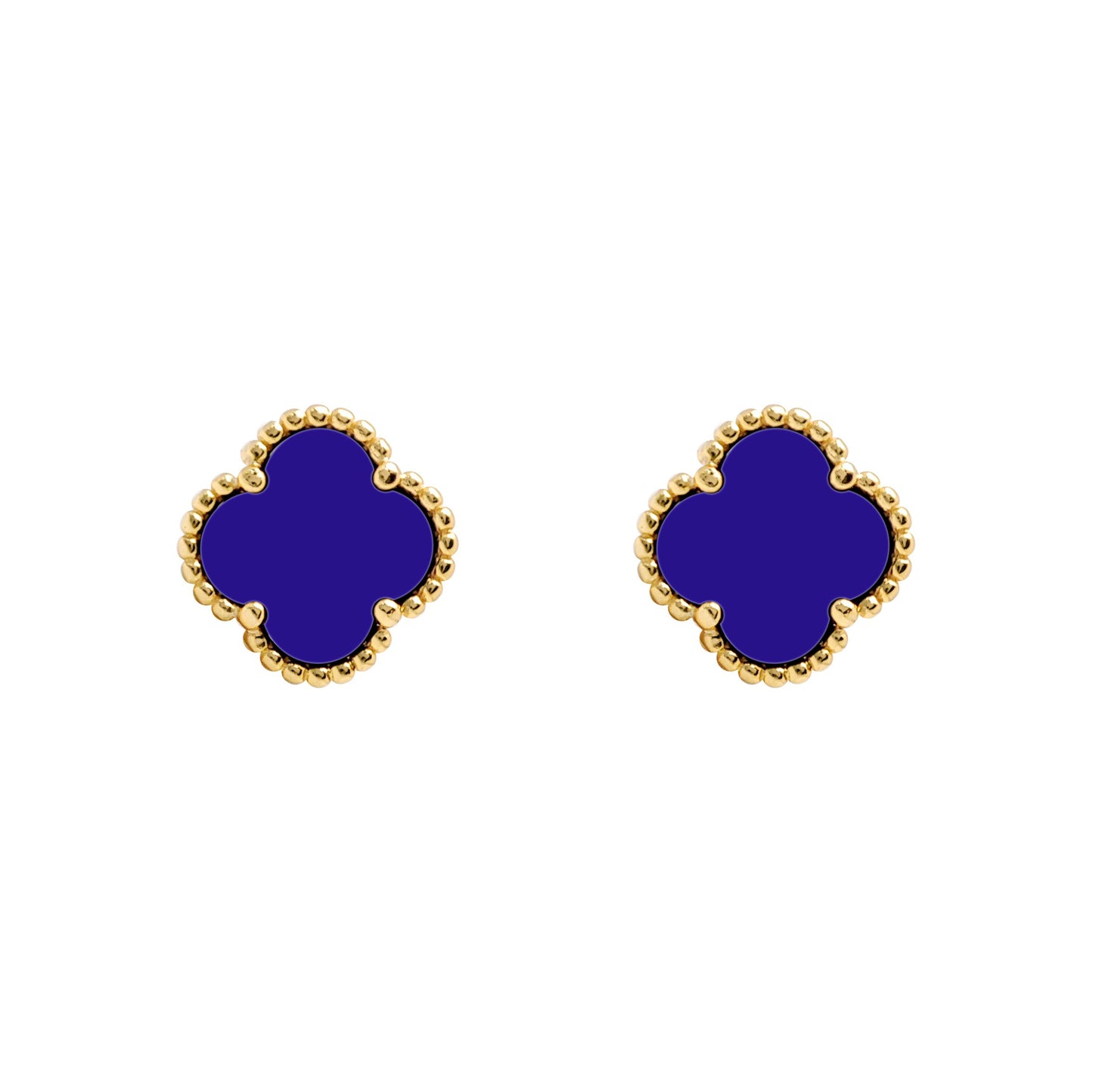 Gold-plated Silver  Blue Clover Agate Lucky Charm Stud Earrings - AES252-GP