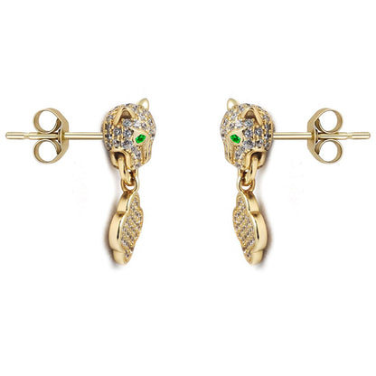 Gold-plated Silver  Green CZ Clover Halo Lucky Charm Drop Earrings - AES253-GP