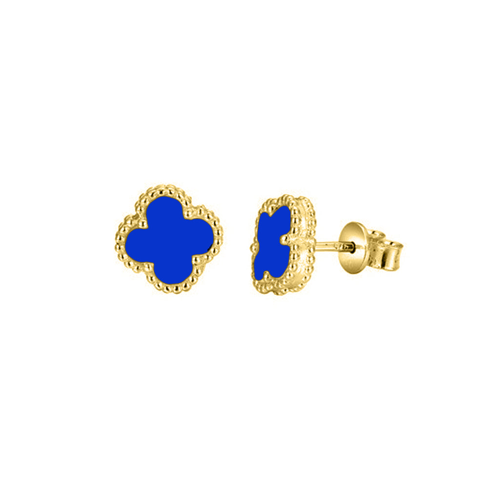 Gold-plated Silver Blue Clover Agate Lucky Charm Stud Earrings - AES256-GP