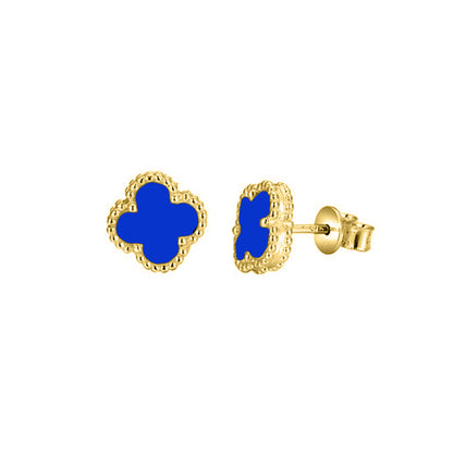 Gold-plated Silver Blue Clover Agate Lucky Charm Stud Earrings - AES256-GP