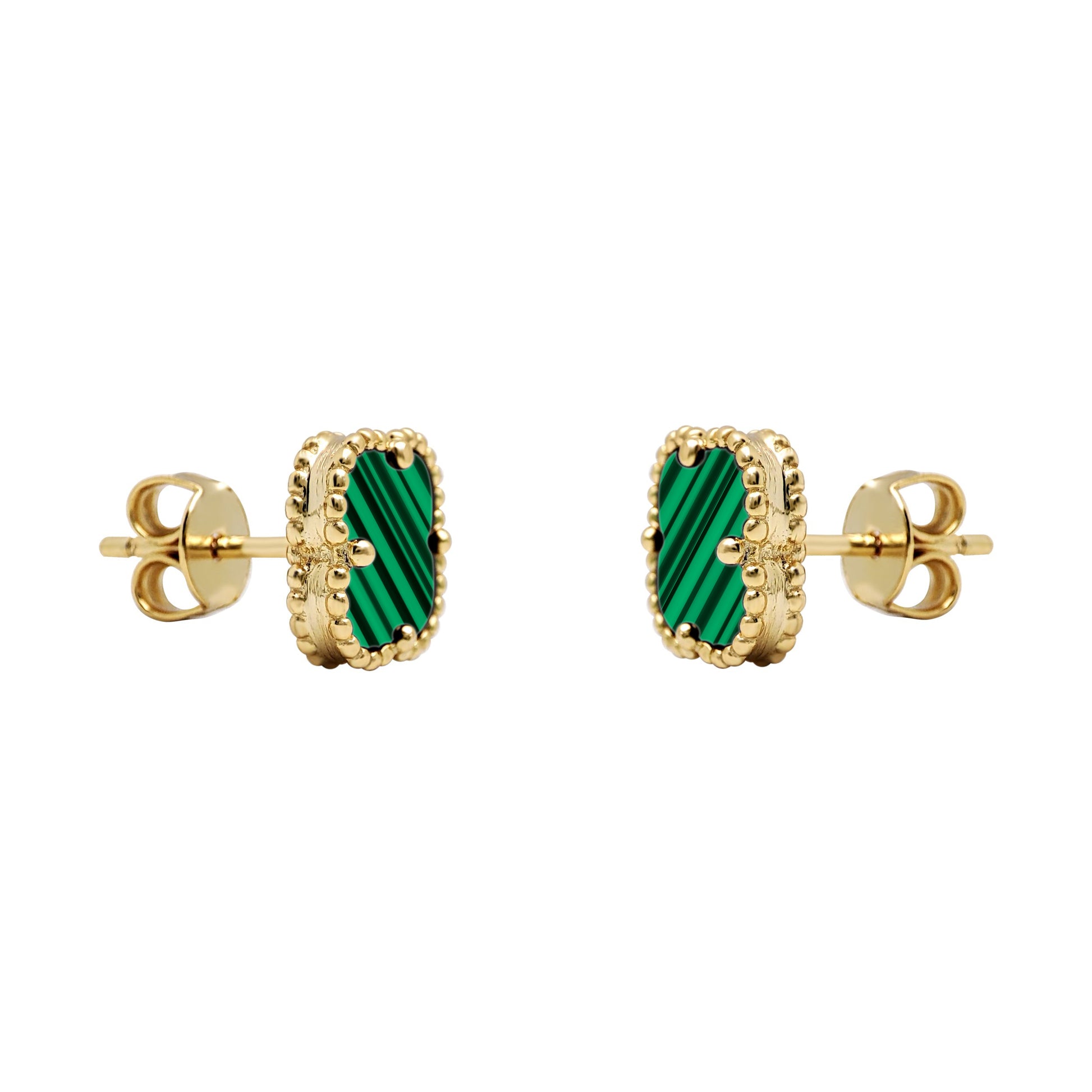 Gold-plated Silver Clover Malachite Lucky Charm Stud Earrings - AES257-GP