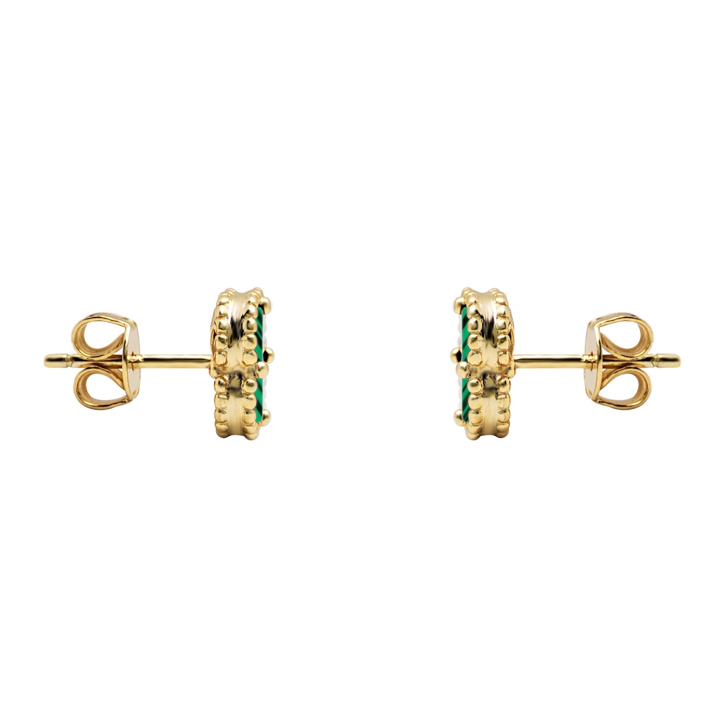 Gold-plated Silver Clover Malachite Lucky Charm Stud Earrings - AES257-GP