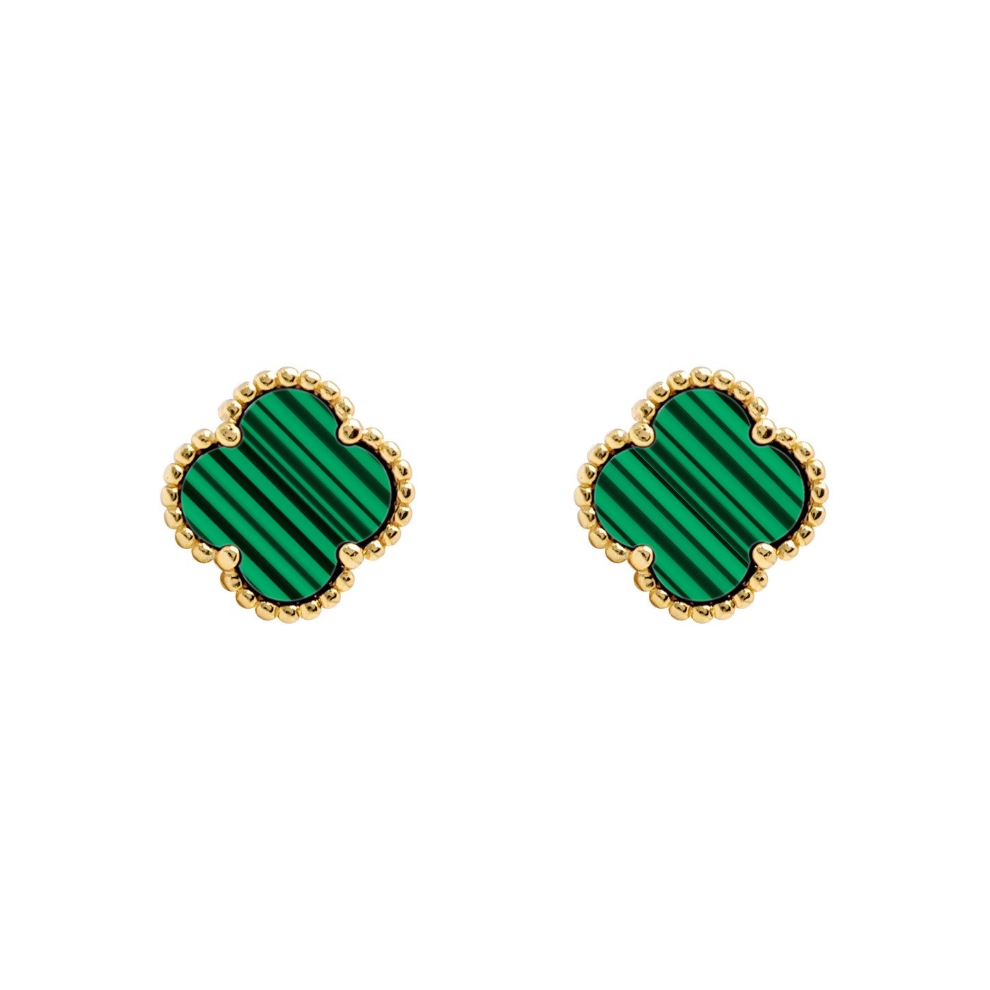 Gold-plated Silver Clover Malachite Lucky Charm Stud Earrings - AES257-GP