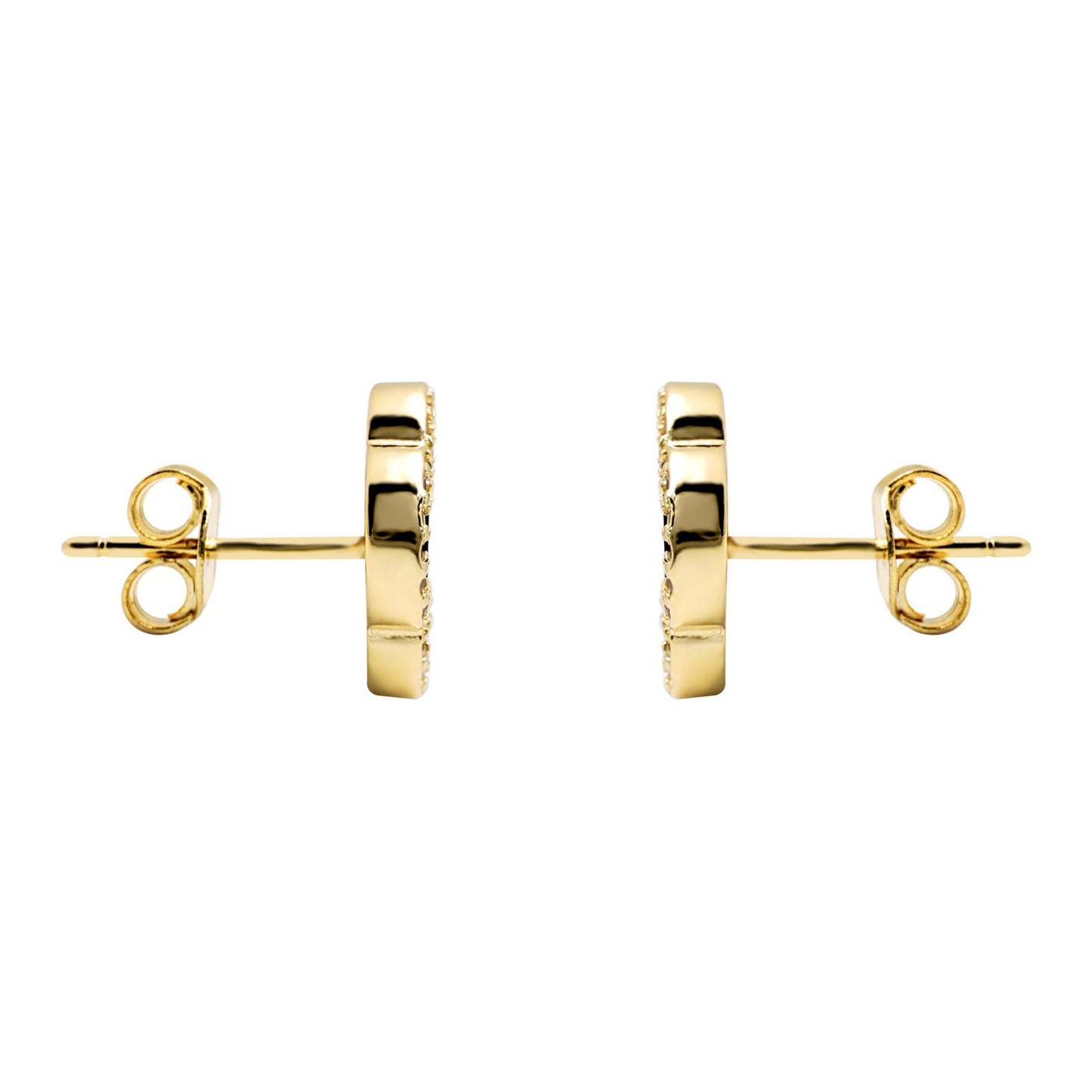 Gold-plated Silver Black Clover Onyx CZ Halo Lucky Charm Earrings - AES258-GP