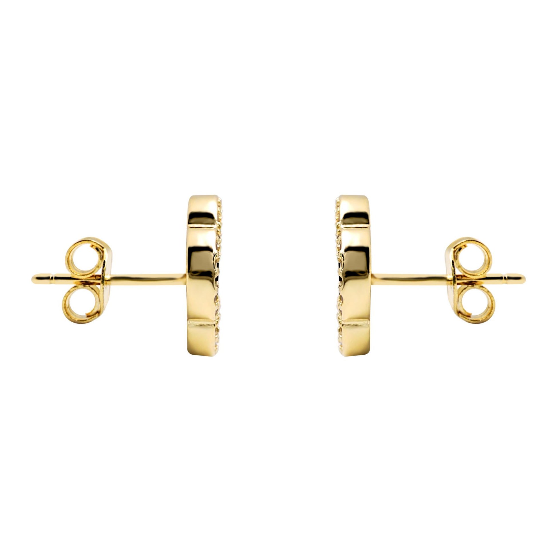 Gold-plated Silver Black Clover Onyx CZ Halo Lucky Charm Earrings - AES258-GP